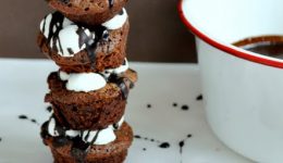 Dark Chocolate Brownie Bites with Marshmallows and Dark Chocolate Drizzle