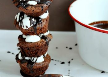 Dark Chocolate Brownie Bites with Marshmallows and Dark Chocolate Drizzle