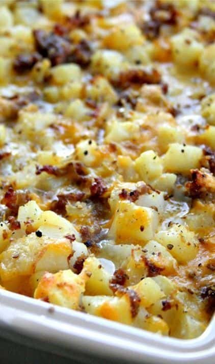 Cheesy Potato Breakfast Casserole - Doughmesstic