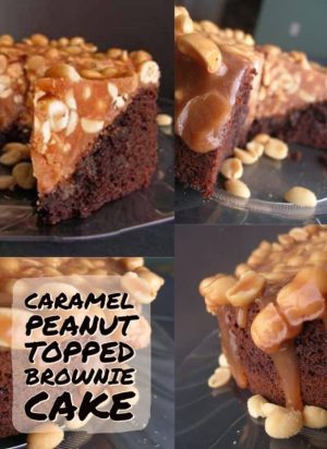 caramel peanut brownie cake