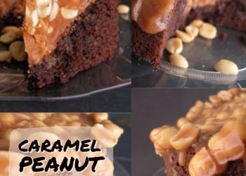 caramel peanut brownie cake